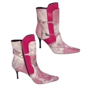Donald Pliner Pink White Black Baby Calf Leather Boot Shoe New HairCalf $650 NWT